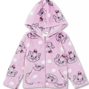 Disney Pink Polka Dot Hooded Zip Jacket with Cat Print